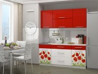 Кухня МДФ с фотопечатью Маки красные 1800