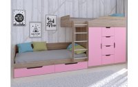 Кровать двухъярусная Астра 6  Сонома/Розовый