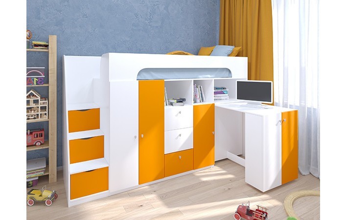 Кровать чердак Астра 11 Белый/Оранжевый