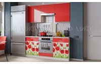 Кухня фотопечать Маки красные 1,6м (Белый глянец холодный/Красный металлик)
