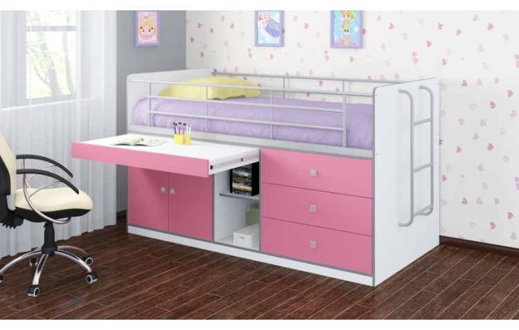 Кровать-чердак Дюймовочка-6 90х200, розовая