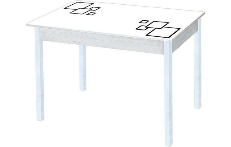 Альфа фотопечать стол обеденный раздвижной / квадраты на белом/бетон белый/белый