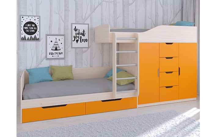 Кровать двухъярусная Астра 6 Дуб молочный/Оранжевый