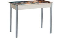 Нью йорк фотопечать стол обеденный раздвижной / мрамор космос/дуб молочный/металлик