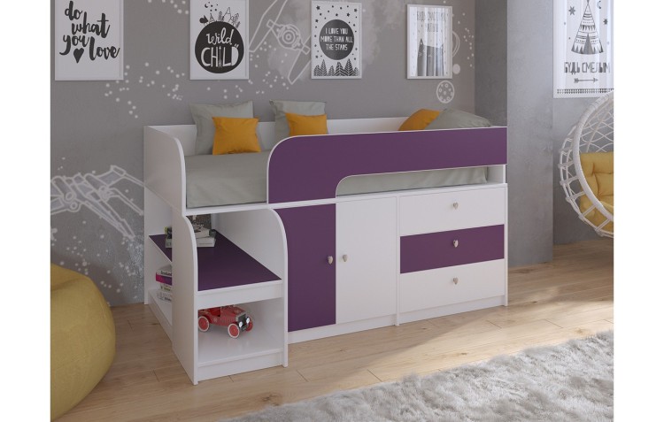 Кровать чердак Астра 9 V1 Белый/Фиолетовый