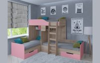 Кровать двухъярусная Трио Сонома/Розовый