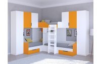 Трехместная кровать ТРИО/3 Белый/Оранжевый