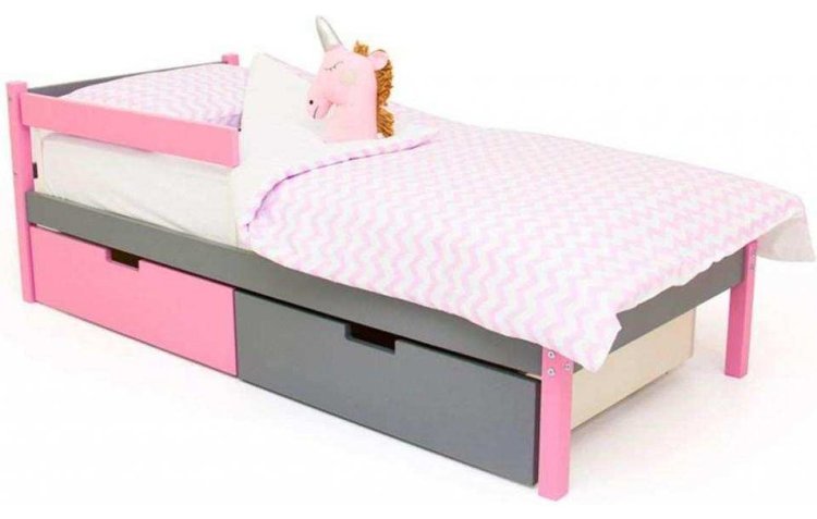 Детская кровать Бельмарко Svogen classic лаванда-белый с бортиком и ящиками