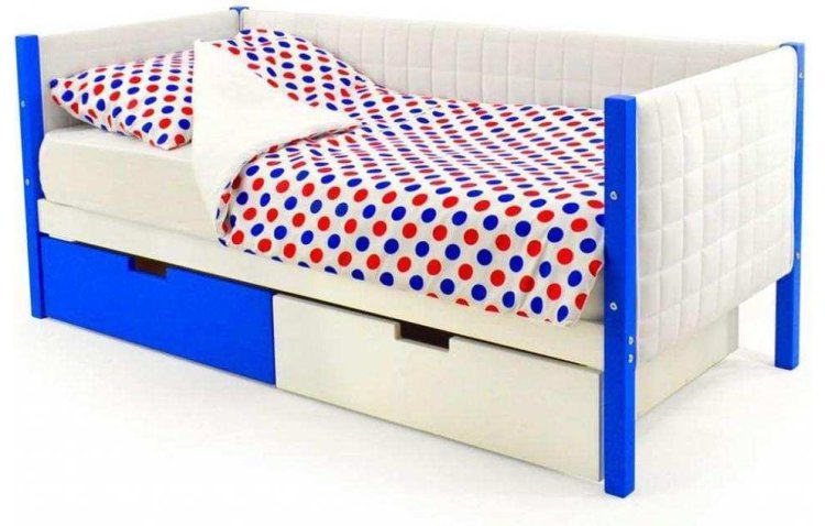 Детская кровать-тахта мягкая Svogen сине-белый с ящиками