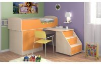 Детская кровать-чердак Дюймовочка-2, Дуб молочный / Оранжевый