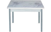 Симпл фотопечать стол обеденный раскладной / цветы на сером/бетон белый/металлик