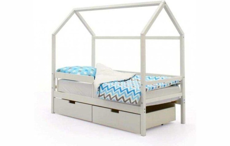 Детская кровать-домик Бельмарко Svogen белый с ящиками и бортиком