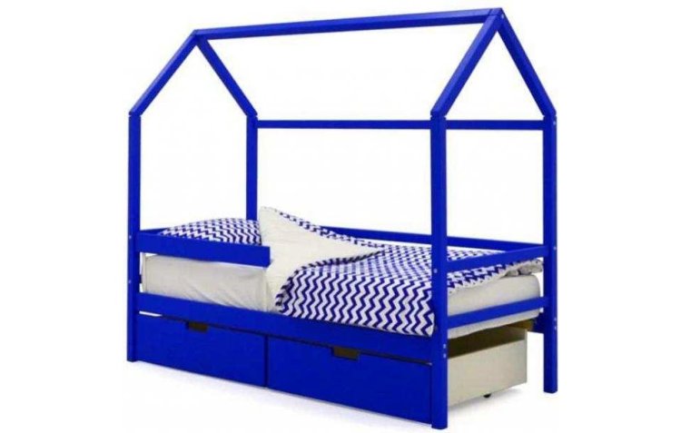 Детская кровать-домик Бельмарко Svogen синий с ящиками и бортиком