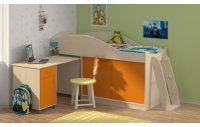 Детская кровать-чердак Дюймовочка-3 без лестницы, Дуб молочный / оранж