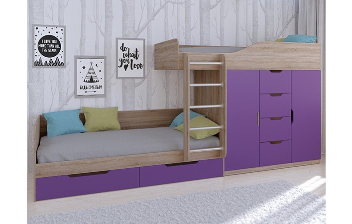 Кровать двухъярусная Астра 6 Сонома/Фиолетовый