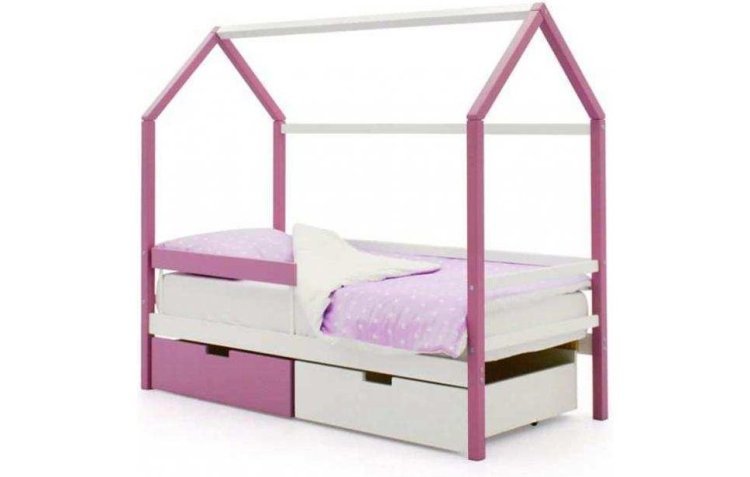 Детская кровать-домик Бельмарко Svogen лаванда-белый с ящиками и бортиком