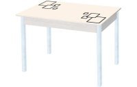 Альфа фотопечать стол обеденный раздвижной / квадраты на бежевом/дуб молочный/белый