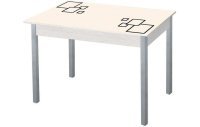 Альфа фотопечать стол обеденный раздвижной / квадраты на бежевом/дуб молочный/металлик