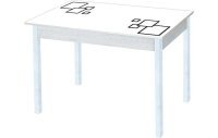 Альфа фотопечать стол обеденный раздвижной / квадраты на белом/бетон белый/белый