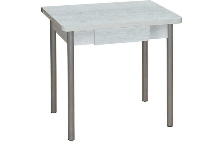 Эко 80х60 стол обеденный раскладной с ящиком / бетон белый/металлик
