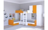 Трехместная кровать ТРИО/2 Белый/Оранжевый
