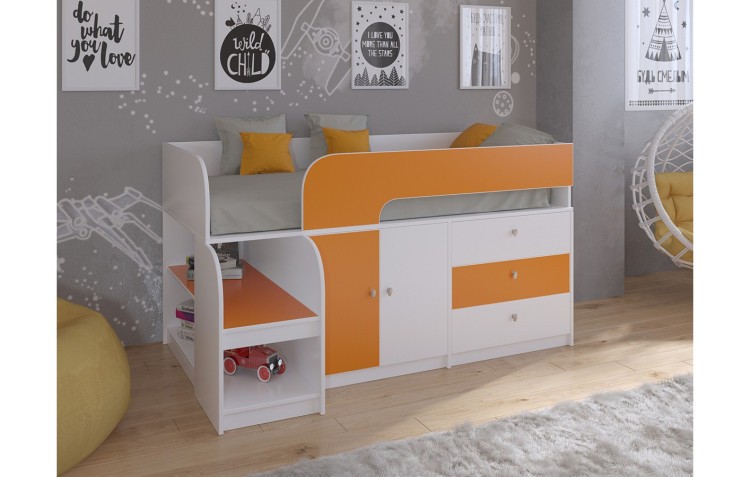 Кровать чердак Астра 9 V1 Белый/Оранжевый