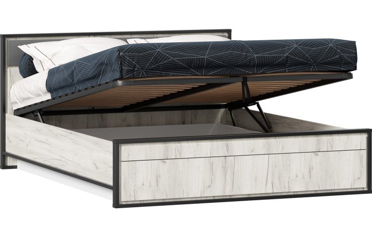 Техно Кровать двуспальная 1600 с подъемным механизмом (Дуб Крафт белый/Серый шифер)