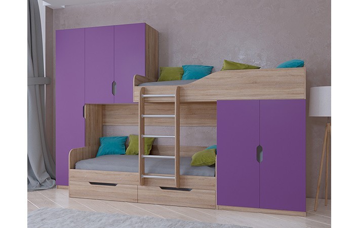 Кровать двухъярусная ЛЕО Сонома/Фиолетовый