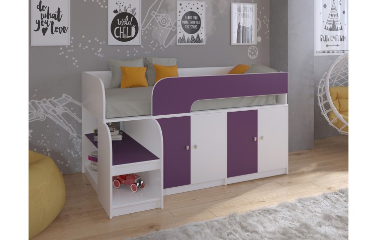 Кровать чердак Астра 9 V2 Белый/Фиолетовый