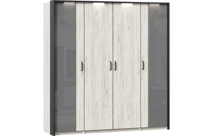 Техно Шкаф четырехстворчатый с комбинированными дверями с паспарту (Дуб Крафт белый)