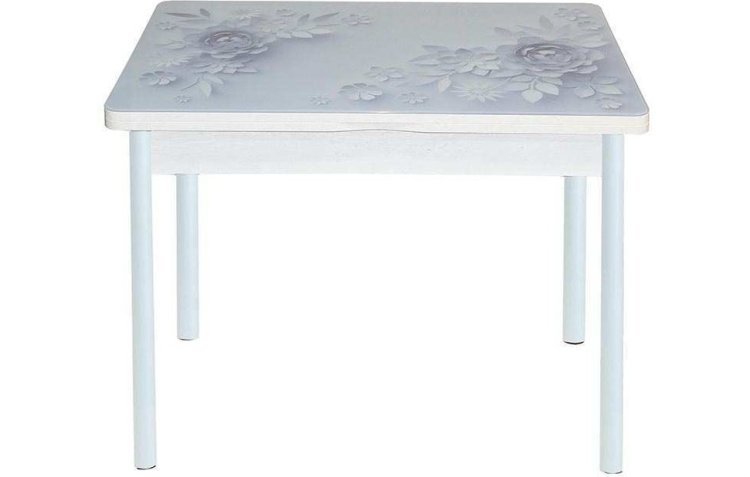 Симпл фотопечать стол обеденный раскладной / цветы на сером/бетон белый/белый