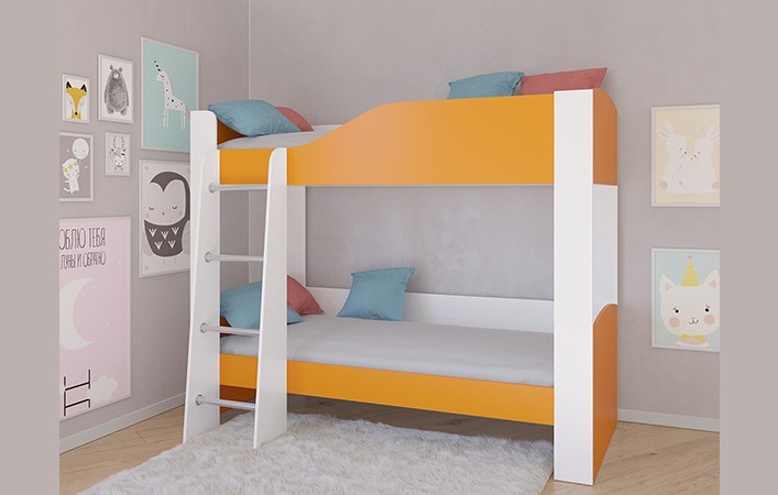Кровать двухъярусная АСТРА 2 Белый/Оранжевый без ящика