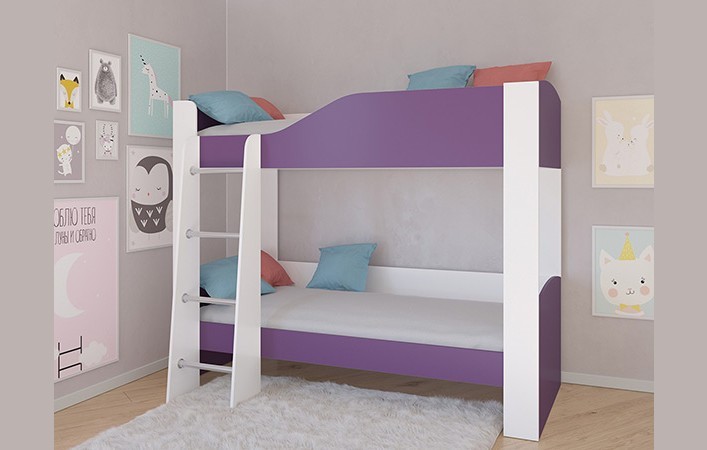 Кровать двухъярусная АСТРА 2 Белый/Фиолетовый без ящика