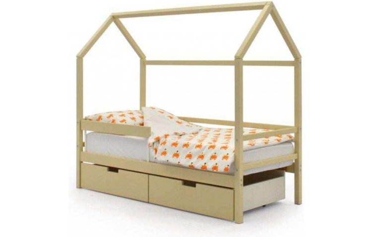 Детская кровать-домик Бельмарко Svogen бежевый с ящиками и бортиком